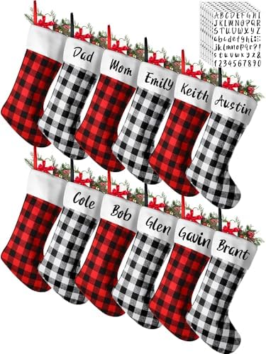 Tatuo 12 Pack Christmas Burlap Stockings Hanging,Black Red, Black White by Tatuo