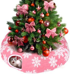 Cat Tunnel Christmas Tree Skirt for 5-7.5ft Trees - Prevent Christmas Tree Falling, Snowflake Patterns Warm Soft Cat Tube Bed with Anti-Slip Mat by MEWTOGO