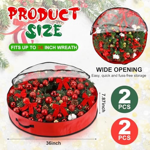 Aliceset 4 Pack Wreath Storage Bags, 36 x 36 x 7.8 Inch, Red, Green - Image 2