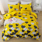 Caressma Twin Size Comforter Set for Boys Farmhouse Yellow Bedding Set with Black Heart All Season Fluffy Soft Lightweight(1 Comforter & 1 Pillowshams) by Caressma