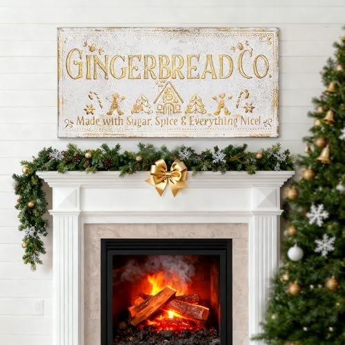 30" Vintage Metal Christmas Wall Sign - Gingerbread Co. Rustic Wall Mount Holiday Decor Distressed Wall Hanging Iron Painting Plaque Christmas Wall Art for Home Mantel Porch Bakery - Image 4