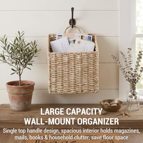 MyGift 12.5-Inch Woven Wall Hanging Storage Basket – Large Decorative Seagrass Organizer for Magazines, Mail, and Home Storage - Image 3