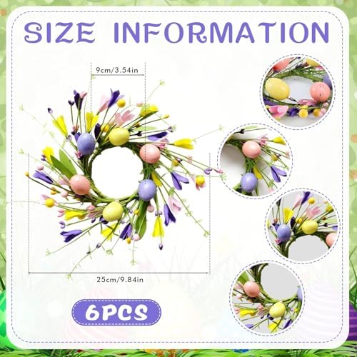 Pillar Candle Ring Wreaths Mini Purple Lavender Table Centerpieces Wreath 9 Inch Wreath for Cabinets Artificial Farmhouse Lavender Wreaths for Front Door Porch Wall Window (6, Easter-2) - Image 3