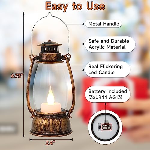 12Pcs Mini Lantern Decorative with Flickering LED Candle, 6Inch Small Western Lantern for Table Centerpiece, Vintage Hanging Candle Holders for Western Halloween Camping Party Decor (Brown) - Image 6