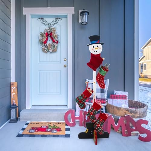 Cinnvoice Christmas Stocking Holder Wooden Xmas Snowman Freestanding Stand - Image 5
