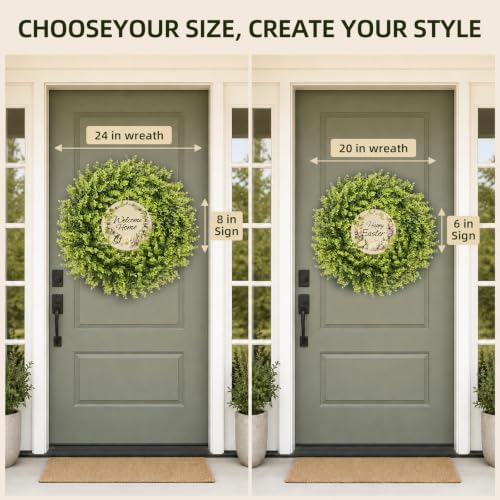 24 Inch Faux Boxwood Wreath with 3 Double-Sided Wooden Signs - Image 6
