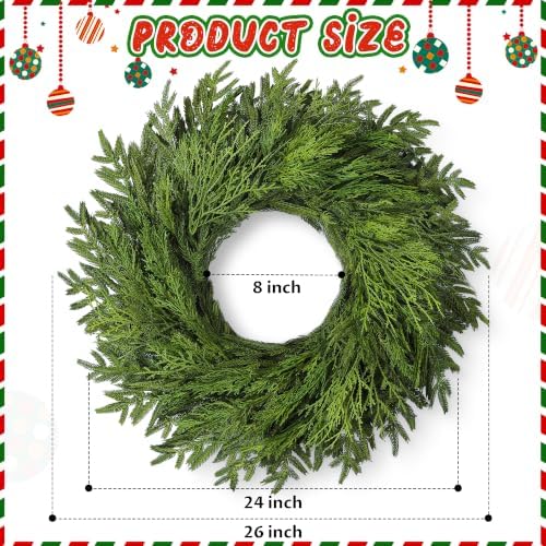 26" Large Cedar Norfolk Pine Wreath for Front Door, Faux Christmas Wreath - Image 5