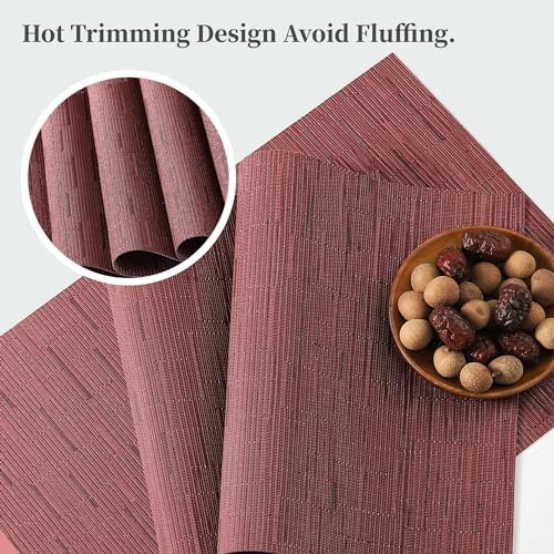 Leetaltree Burgundy Placemats Set of 12 - Heat Resistant Non-Slip Place mats for Dining Table, Washable Durable PVC Vinyl Woven Table Mats（Burgundy, 12） - Image 3