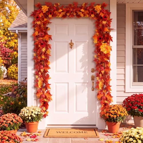Thiccywoov 6 ft Fall Garland for Mantle, Maple Leaf Thanksgiving Decor - Image 4
