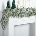 2 Pcs Christmas Snow Norfolk Pine Garlands, 6 Ft White Frost Artificial Greenery Garland, Faux Snowy Pine Cedar Garland Ornaments for Mantle Fireplace Table Indoor Outdoor Xmas Decoration - Image 4
