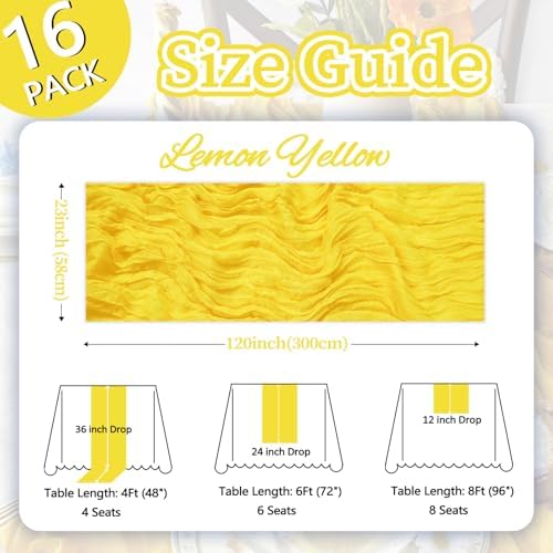 16 Pack Lemon Yellow Cheesecloth Table Runner 23 x 120 Inch 10Ft - Image 2