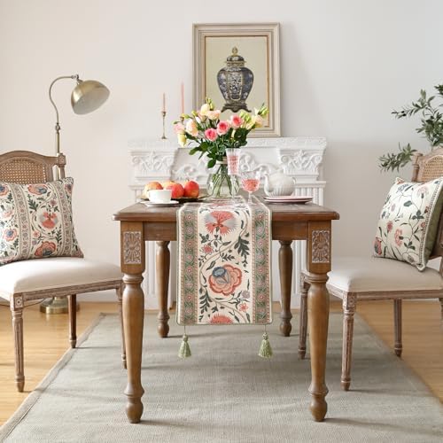 ISAENNE Designer Vintage Linen Extra Long Table Runner,118"x12"-Daffy B - Image 3