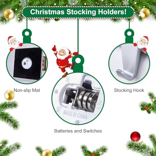 Christmas Stocking Holders for Mantle, 4 Pack 3D Wood House Stocking Hangers with Lights, Weighted Christmas Different Room Stocking Hooks for Fireplace Counter Window Decoration - Image 3