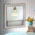 Stonebriar Rustic Galvanized Metal Magnetic Memo Board for Wall with Clip and Wire Basket - Image 5