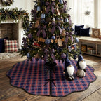 Junkin Navy Blue Plaid Quilted 60in Christmas Tree Skirt Tartan Tree Decor - Image 3