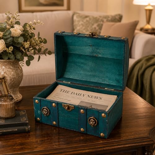 Lockable Vintage Wooden Storage Box, Jewelry Chest & Keepsake Organizer - Image 4