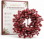 Larksilk 22in Red Frosted Berry Wreath, Iced Hawthorn Twig Christmas Wreath by Larksilk