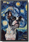 Metal Sign Vintage Tin Sign Boston Terrier Starry Night Terrier Charming in Night Sky for Home City Dwellings and Seasonal Celebrations Corrosion Resistant Aluminum 8×12 Inches with Metal Frame by YmyooForTinSign