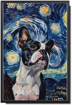 Metal Sign Vintage Tin Sign Boston Terrier Starry Night Terrier Charming in Night Sky for Home City Dwellings and Seasonal Celebrations Corrosion Resistant Aluminum 8×12 Inches with Metal Frame by YmyooForTinSign