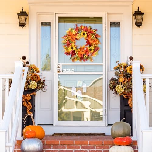 Sggvecsy Fall Wreath 20’’ Autumn Front Door Wreath Harvest Wreath with Sunflower Pumpkins Berries Maple Leaves Daisies for Outside Indoor Home Wall Festival Thanksgiving Autumn Farmhouse Decor - Image 2