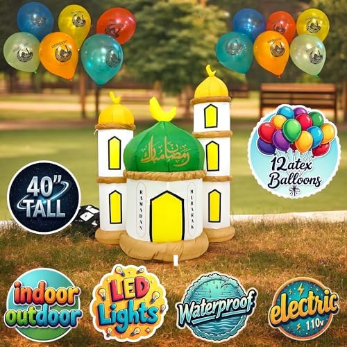 Eid Gift Inflatable Masjid Decoration with LED Lights - Indoor/Outdoor Electric Blow-Up Yard Décor, 40" Tall (Masjid Model) - Image 4