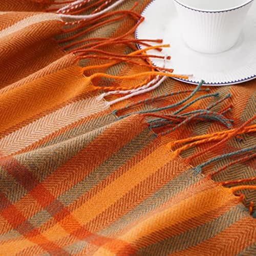 Orange Plaid Throw Blanket for Couch, Fall Throw Blanket 50"x60" Fall Decor - Image 4