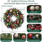 28 Inch Artificial Christmas Wreath with 30 LED Lights - Image 2