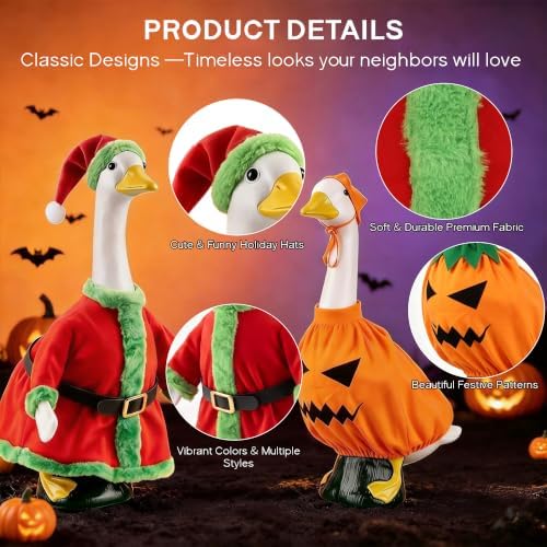 8 Sets Porch Goose Outfits Clothes All Seasons Bundle for Halloween Christmas Valentines Day Easter 4th of July Thanksgiving St. Patrick's Day Statue of Liberty for 23 inch Porch Goose Lawn Yard Decor - Image 3