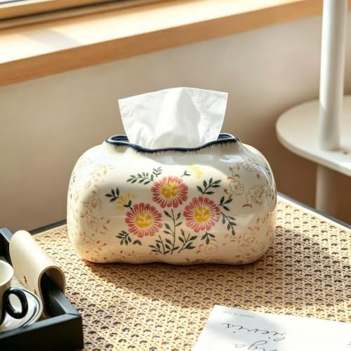Ceramic Tissue Holder Retro Farmhouse Floral Tissue Box Cover - Image 3