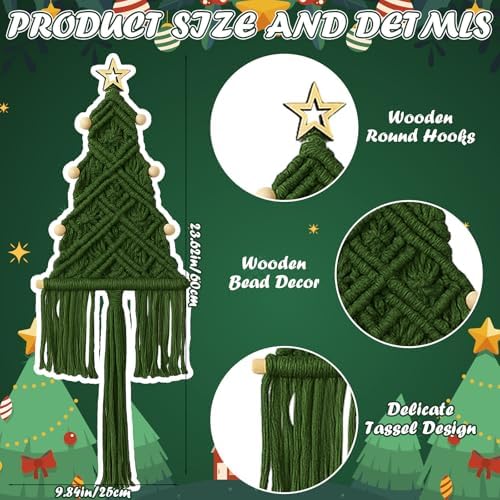 3 Pcs Large Macrame Christmas Tree Decor, White,Red,and Green - Image 2