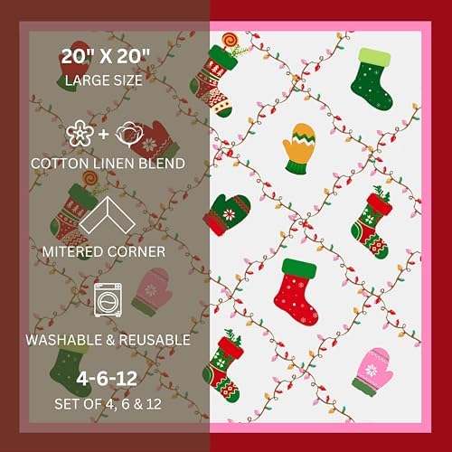FINGERCRAFT Cloth Napkins Set of 12 Cotton Linen, 20x20 Inch, Sugarplum - Image 6