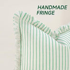 ZWJD Throw Pillow Covers 24x24 Set of 2 Green Striped Pillow Covers with Fringe Chic Cotton Decorative Pillows Square Cushion Covers for Sofa Couch Bed Living Room Farmhouse Home Decor - Image 2