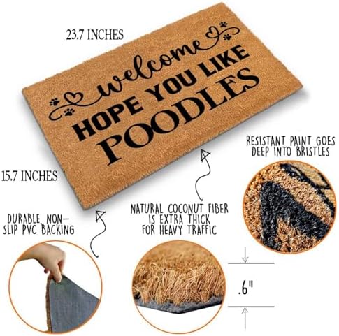 Funny Coir Doormat with Welcome Hope You Like Poodles - Front Door Mat, Entryway Welcome Mat, 23.7 x 15.7 inch - Image 4