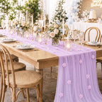 6 Pcs 29x120'' Pearl Tulle Table Runner 10ft Wedding Tablecloth, Purple - Image 3