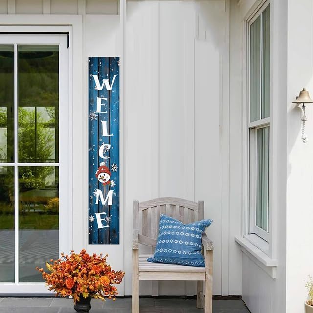 Winter Porch Board Snowman Welcome Sign for Front Door Porch Deck Patio or Wall - Indoor Outdoor Decorative Christmas Holiday Farmhouse Rustic Vertical Porch Decor - Image 5