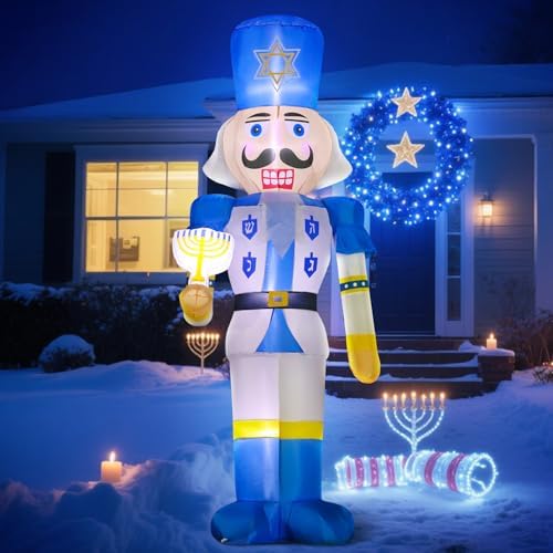 DomKom 8FT Hanukkah Inflatable Outdoor Decorations,Chanukah Blow up Nutcracker Holding Menorah, Build-in Led Light for Party Yard Holiday Decor - Image 3