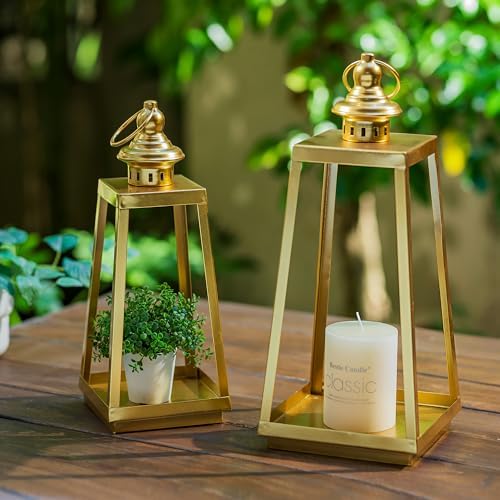 Gold Metal Lantern Decorative Indoor, Set of 2 Wedding Decor - Image 6