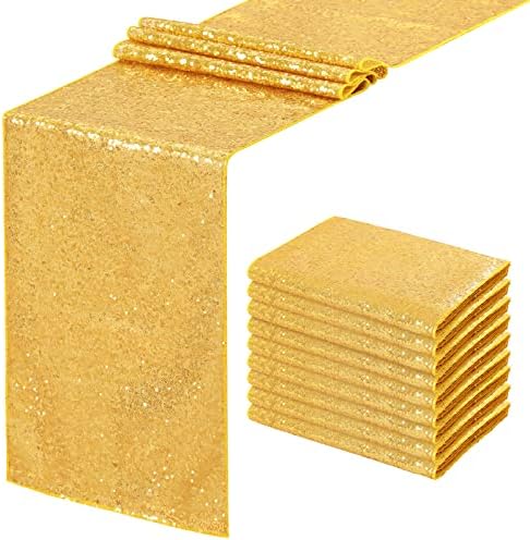 Gold Table Runners 10 Pieces 12x72 Inch Glitter Dining Table Runner Sequin Table Cover Runners for Party Wedding Birthday Bridal Shower Decorations by SoarDream
