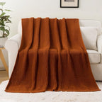 Waffle Knit Blanket Throw, Fall Caramel Throw Blanket for Couch, 50"x60" - Image 2