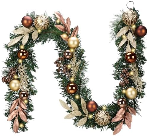 Valery Madelyn 6 Ft Christmas Garland with Lights for Mantle Copper Gold by ValeryMadelyn