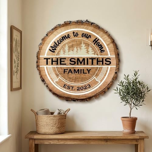 Personalized Family Name Wall Sign, Custom Faux Wood Slice Welcome Plaque, Rustic Farmhouse Home Decor, Flat MDF Board with 3D Printed Wood Illusion (Not Real Wood), Housewarming Gift - Image 2