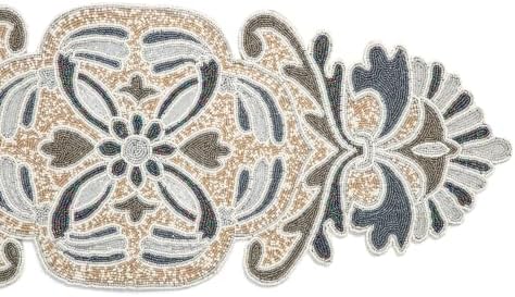 Hand Beaded Ivory Gold Table Runner 13x36Dining Décor - Image 2