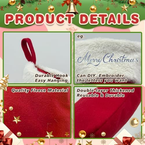 6Pack Red Christmas Stockings Traditional 20 Inch Large Vintage Christmas Stocking Polyester Plush Luxury Xmas Stocking for Family Holiday Party Decor and Xmas Tree Fireplace Mantle Pet - Image 3