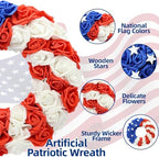4th of July 18 Inch Wreath with Handmade Wooden Stars - Patriotic Front Door Wreath, Red White Blue American Flag Decoration for 250th Independence Day, Decor for Porch, Indoor Outdoor - Image 4