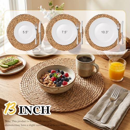 24 Pcs Round Woven Placemats - Yedoler 13 in Farmhouse Boho Straw Heat Resistant Outdoor Patio Rattan Wicker Table Mats, Natural Water Hyacinth Place Mats Coasters for Dining Table,Home,Wedding - Image 2