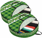 30 Inch Round Storage Bag 2 Pack,Irish Lucky Shamrock Threeleaf Grass Waterproof Wreath Storage Container with Handles&Zipper Green Buffalo Plaid Closet Organizer Bags Garland Box - Image 2