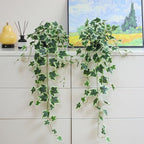 Fake English Ivy Plants in Pots Set of 2 – Realistic Artificial Ivy Greenery for Home Decor, Tabletop, Office, Shelf, Balcony, Lifelike Faux Hanging Vines, No Maintenance Required - White and Green - Image 4