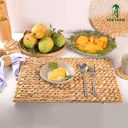 Water Hyacinth Rectangular Placemats Set of 4, 17 x 12 Inch Woven Rattan Table Mats for Dining Table, Heat Resistant Wicker Place Mats for Apartment Kitchen and Console Table, Boho Farmhouse Decor - Image 5
