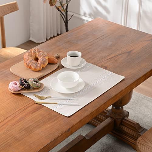 Wracra Cotton Linen Place Mats, Ivory Embroidered Placemats Set of 8 - Image 5