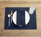 Solino Home Cotton Linen Placemats Navy Hemstitch, 14 x 19 in, Set of 4 - Image 2